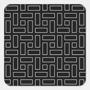 Black and White Linear Block Pattern - Black Square Sticker