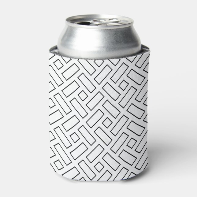 Black and White Linear Block Pattern - White Can Cooler (Can Front)