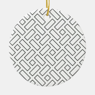 Black and White Linear Block Pattern - White Ceramic Tree Decoration