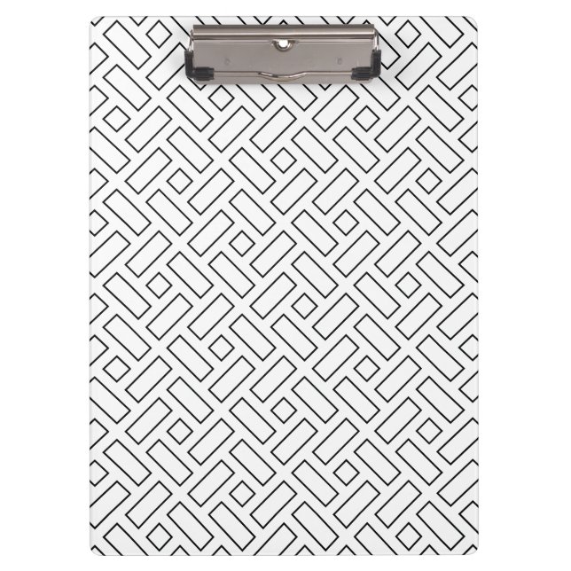 Black and White Linear Block Pattern - White Clipboard (Front)
