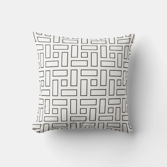 Black and White Linear Block Pattern - White Cushion (Front)