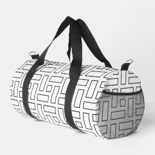 Black and White Linear Block Pattern - White Duffle Bag
