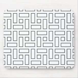 Black and White Linear Block Pattern - White Mouse Pad