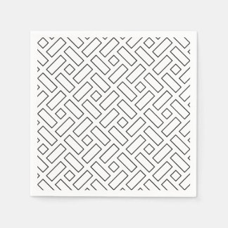 Black and White Linear Block Pattern - White Napkin