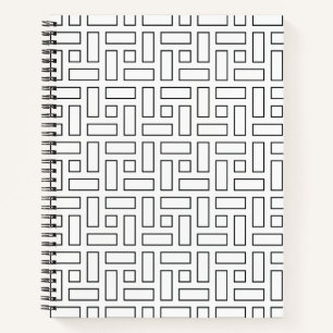 Black and White Linear Block Pattern - White Notebook