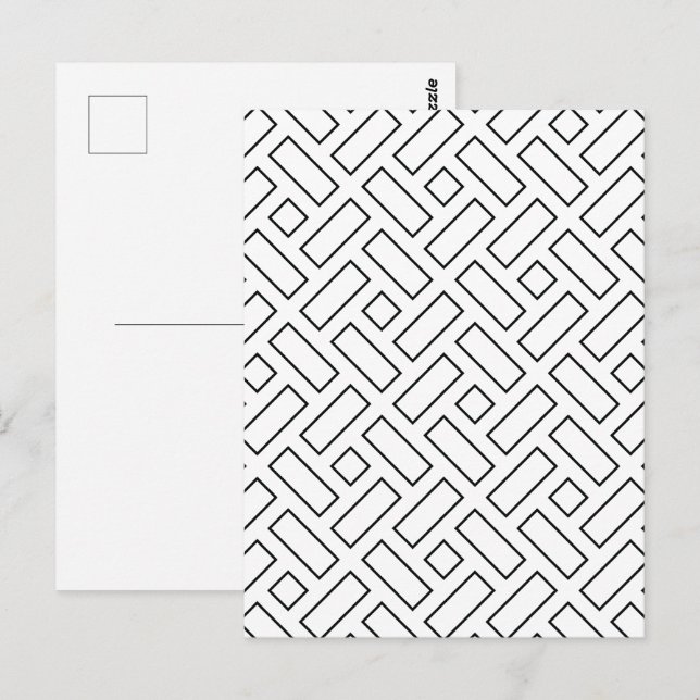 Black and White Linear Block Pattern - White Postcard (Front/Back)