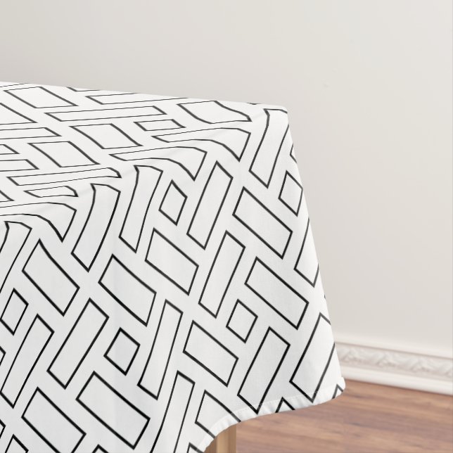 Black and White Linear Block Pattern - White Tablecloth (In Situ)