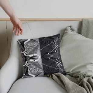Black and White lines abstract design Cushion