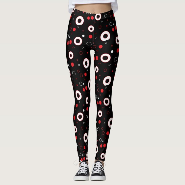 Black and White Lines and Polka Dot Abstract Leggings (Front)