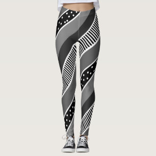Black and White Lines and Polka Dot Abstract Leggings