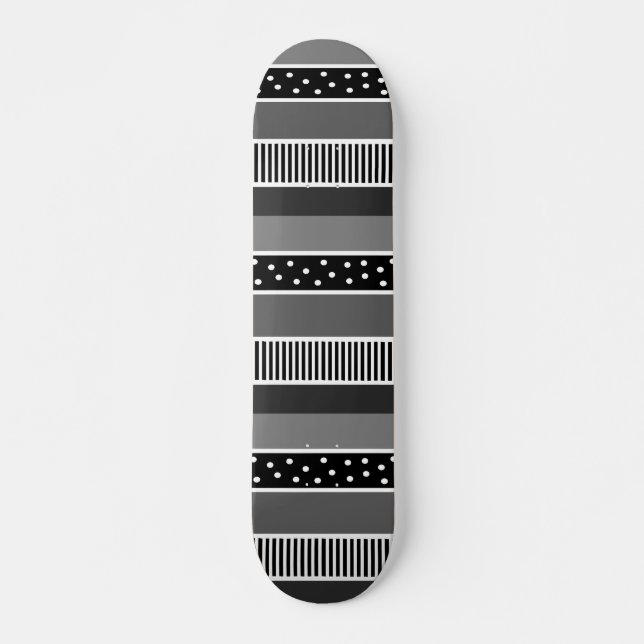 Black and White Lines and Polka Dot Abstract Skateboard (Front)