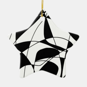 Black and White lines, block colour print pattern Ceramic Tree Decoration