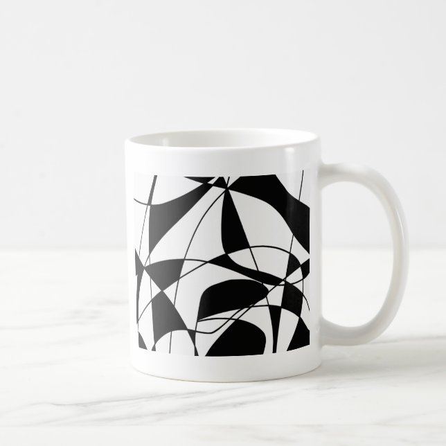 Black and White lines, block colour print pattern Coffee Mug (Right)
