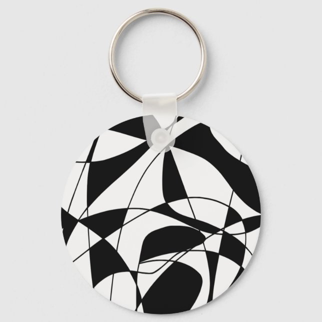 Black and White lines, block colour print pattern Key Ring (Front)