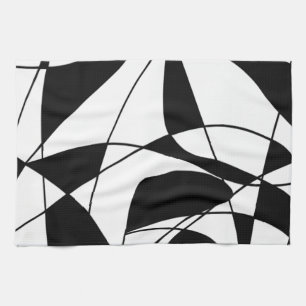 Black and White lines, block colour print pattern Tea Towel