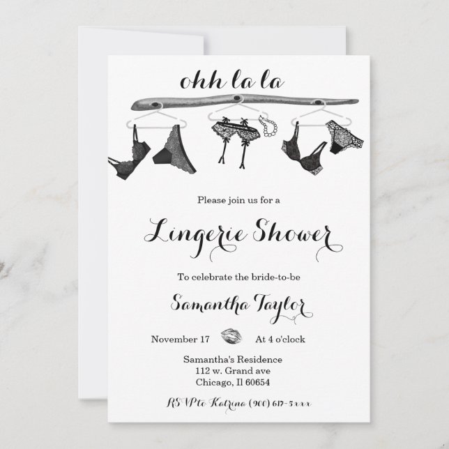 Black and White Lingerie shower Invitation (Front)