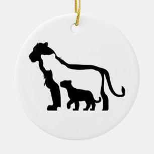 Black and White Lions Ceramic Tree Decoration