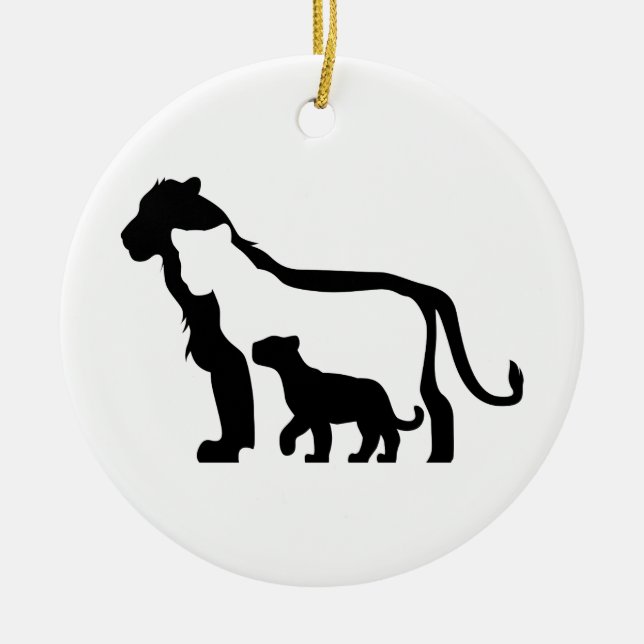 Black and White Lions Ceramic Tree Decoration (Front)