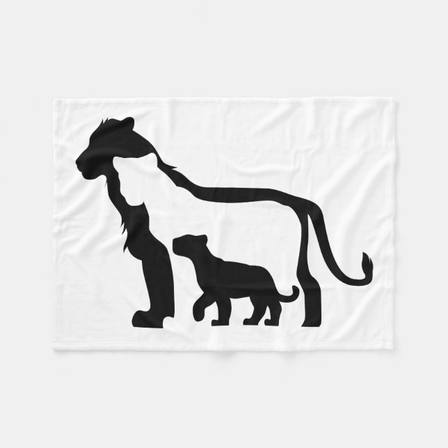 Black and White Lions Fleece Blanket (Front (Horizontal))