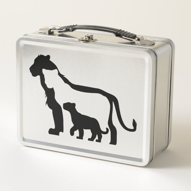 Black and White Lions Metal Lunch Box (Front)
