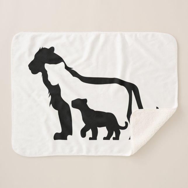 Black and White Lions Sherpa Blanket (Front (Horizontal))
