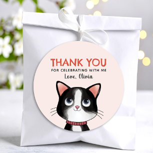 Black and white little kitten thank you classic round sticker