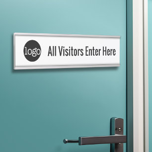 Black and White - Logo - All Visitors Enter Here Door Sign
