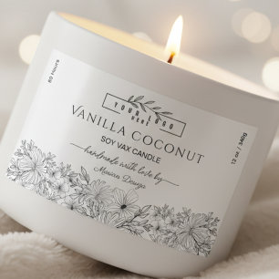 Black and white logo Floral Candle Label
