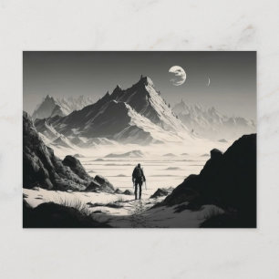 Black and White Lone Hiker in the Desert Mountains Postcard