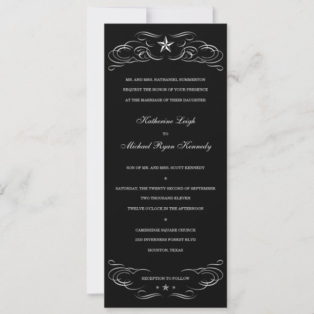 Black and White Lone Star Wedding Invitations (Front)