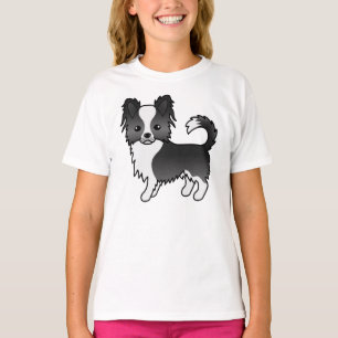 Black And White Long Coat Chihuahua Cartoon Dog T-Shirt