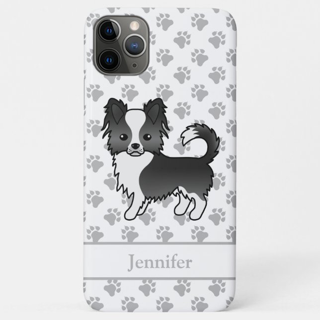 Black And White Long Coat Chihuahua Dog & Name Case-Mate iPhone Case (Back)