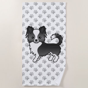 Black And White Long Coat Chihuahua Dog & Paws Beach Towel