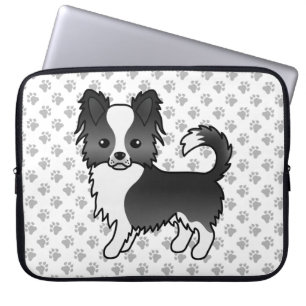 Black And White Long Coat Chihuahua Dog & Paws Laptop Sleeve
