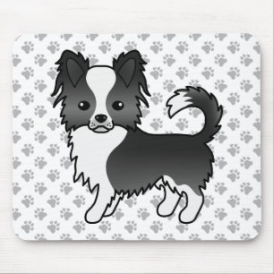 Black And White Long Coat Chihuahua Dog & Paws Mouse Pad