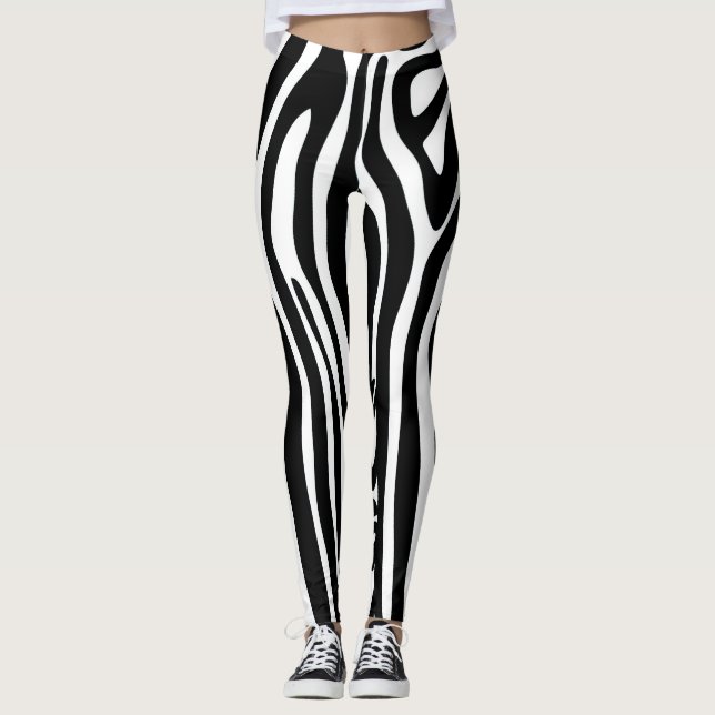 Black and White Long stripe Zebra Legging (Front)