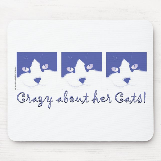 Black and White Longhaired Cat Mouse Pad (Front)