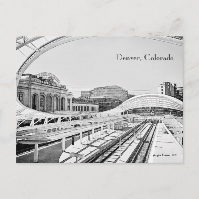 Black and White Look of Union Station, Denver, CO Postcard (Front)