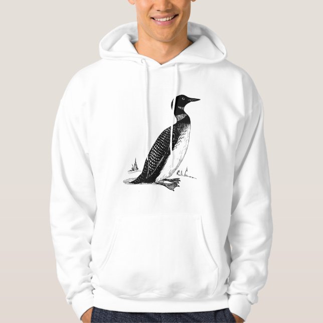 Black and White Loon Drawing Hoodie (Front)