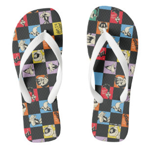 Black and White LOONEY TUNES™ in Colourful Chequer Jandals