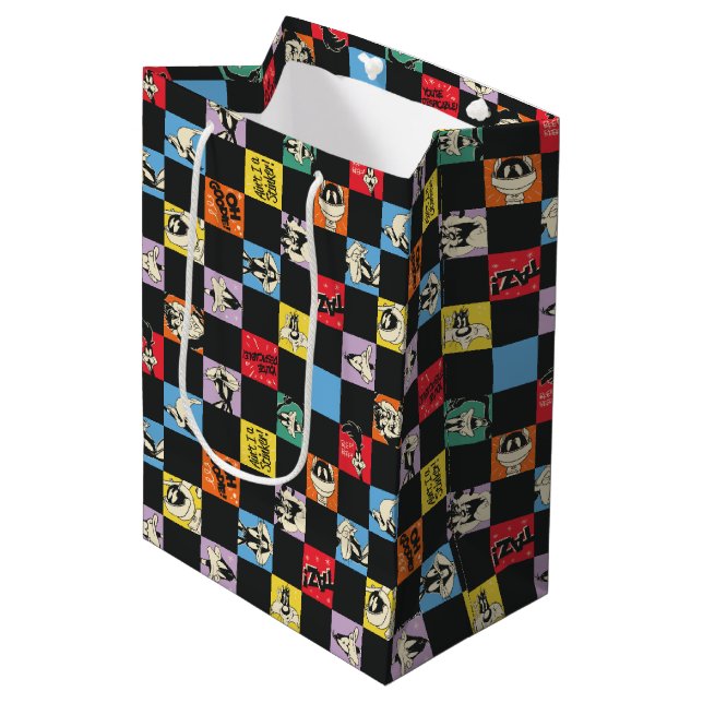 Black and White LOONEY TUNES™ in Colourful Chequer Medium Gift Bag (Front Angled)