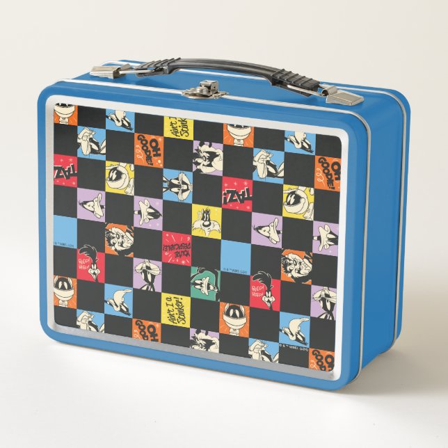 Black and White LOONEY TUNES™ in Colourful Chequer Metal Lunch Box (Front)