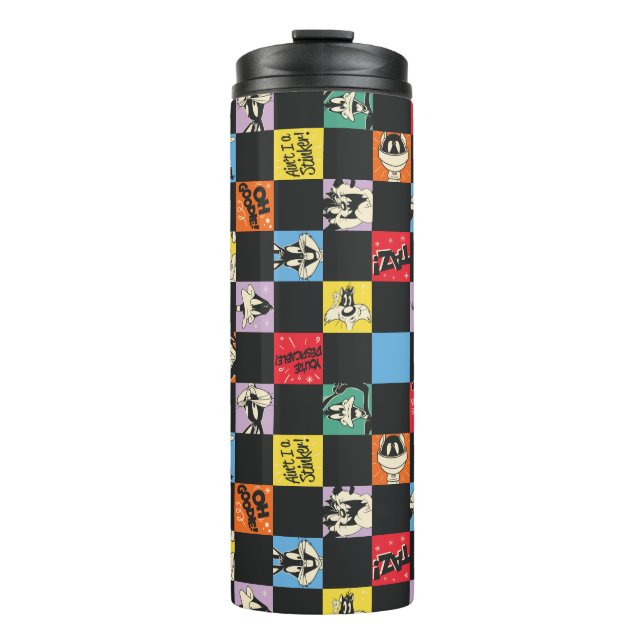Black and White LOONEY TUNES™ in Colourful Chequer Thermal Tumbler (Front)