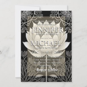 Black and White Lotus Wedding Invitations