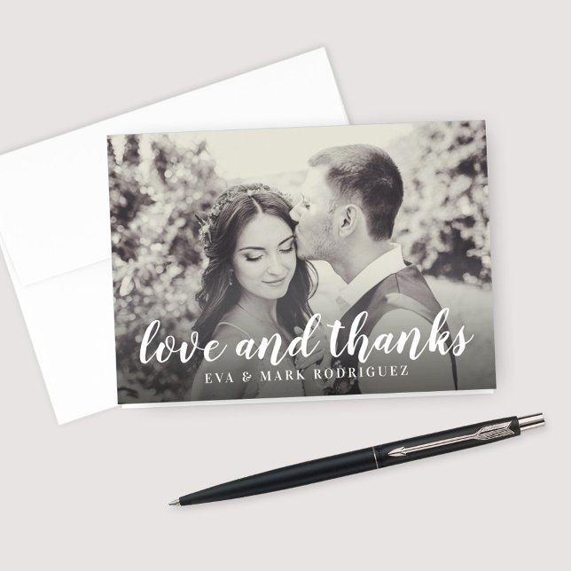Black and White Love and Thanks Heart Wedding Thank You Card (Creator Uploaded)