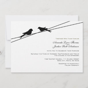 Black and White Love Birds on a Wire Invitation