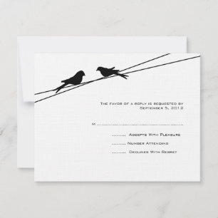 Black and White Love Birds on a Wire RSVP Card