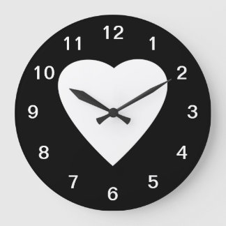 Black and White Love Heart Design. Large Clock