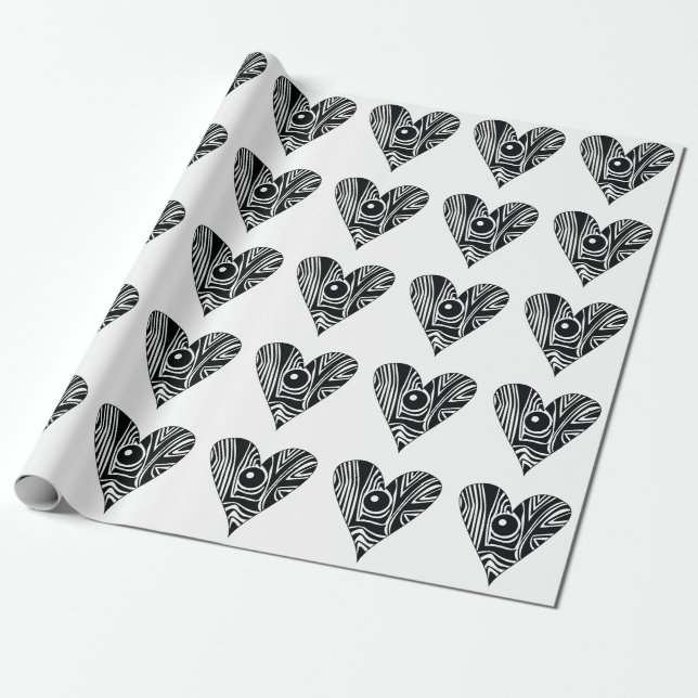 Black and White LOVE heart Wrapping Paper (Unrolled)