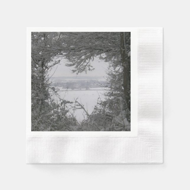 Black and White Love Snow Heart Photo Christmas Napkin (Front)